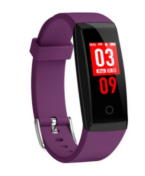 Farbiges Bildschirm-Smart-Armband von Mein Shop mit digitaler Anzeige und Fitness-Tracking, sichtbar auf dem Armband.