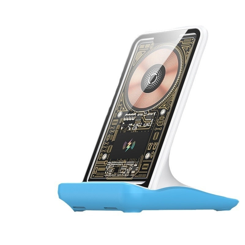 Drahtloses Schnellladegerät für Smartphones auf einem Lade-Ständer, schwarzes Design, kompatibel mit verschiedenen Handymodellen