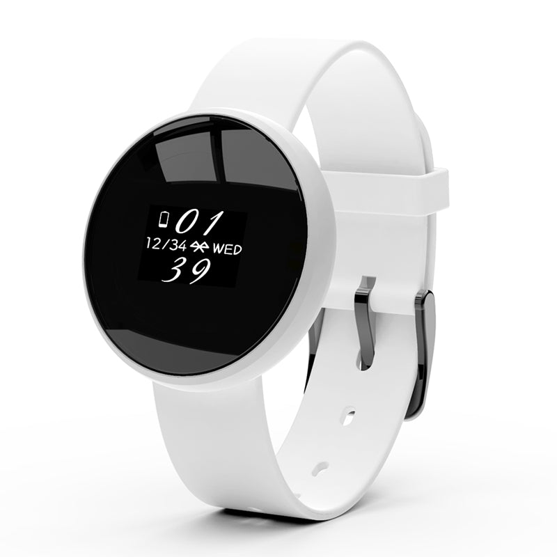 Schwarzes Technologie-Smartband von Mein Shop, nah aufgenommen, zeigt das Display und das elegante Design des Armbands.