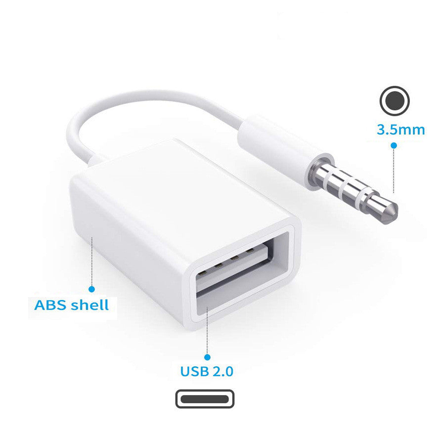 Auto MP3 AUX-Adapter: 3,5 mm Klinkenstecker auf USB 2.0 Buchse, schwarzes Kabel für Fahrzeug-Audio und Innenraumzubehör
