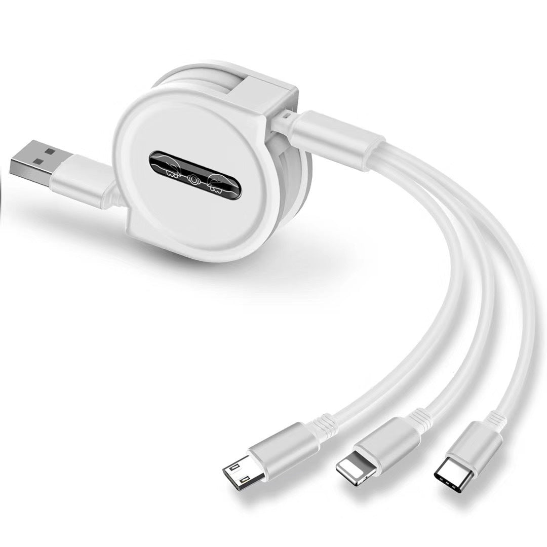 Mehrzweck-Teleskop-Datenkabel von Mein Shop, 3-in-1 Schnellladekabel für verschiedene Geräte, kompakt und flexibel.