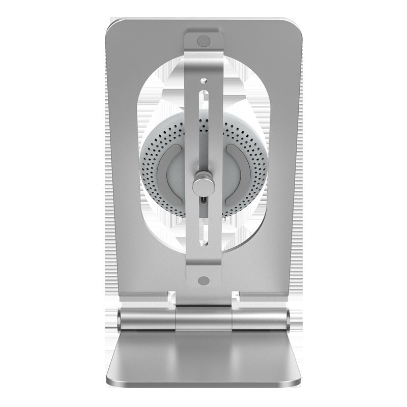 Drahtloser Ladeempfänger Patch End auf einem faltbaren, tragbaren Schnelllade-Stand von Mein Shop, in Nahaufnahme.