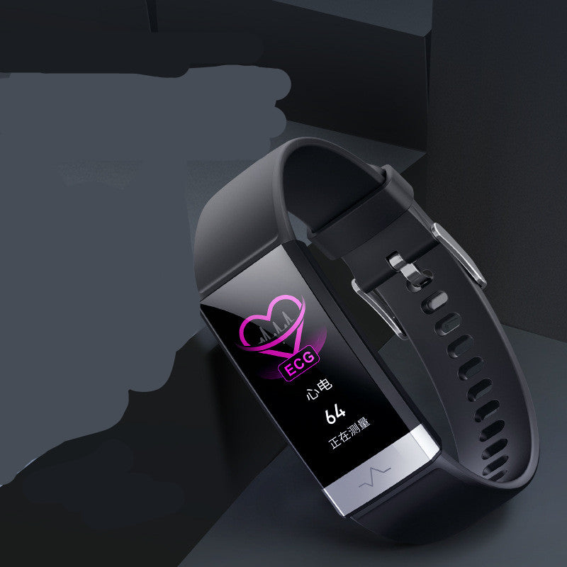 Schwarzes V19 Smart-Armband von Mein Shop mit digitalem Display und Fitness-Tracking-Funktionen.