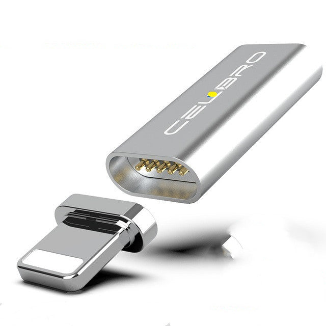 Magnetischer Schnellladeadapter für Smartphones, kompatibel mit verschiedenen Geräten, in Schwarz, zeigt den Adapter mit Kabelanschluss.