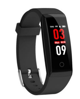 Farbiger Bildschirm Smart-Armband von Mein Shop mit Fitness-Tracking und Benachrichtigungsfunktion, zeigt Schritte und Herzfrequenz.