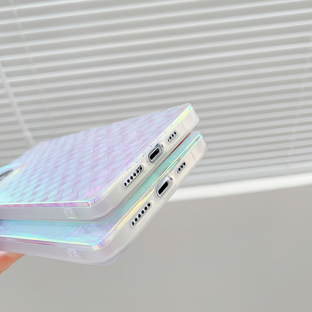 Lederhülle für Smartphone mit quadratischem Muster, Rückseite, Laserschnitt-Design, robust und stilvoll, passend für verschiedene Modelle