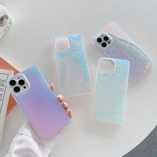 Rückseitige Handyhülle mit Laserquadrat-Muster, robustes Schutzcover für Smartphone, stilvolles Design, transparent mit Muster.