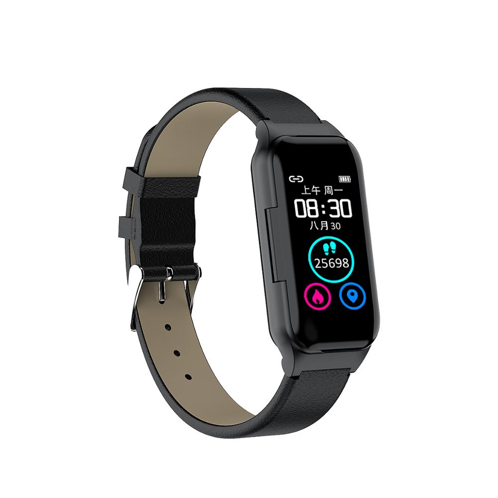 Schwarzes L818 Smart-Armband von Mein Shop mit digitalem Display und Fitness-Tracking-Funktionen.