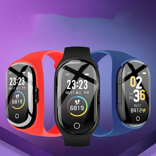 Smart Armband mit kabellosen Ohrhörern, tragbares Fitness- und Musik-Set von Mein Shop, mit digitaler Anzeige und Bedienelementen