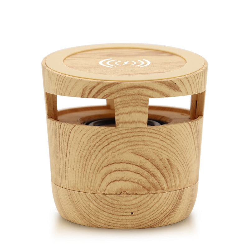Vintage Bluetooth-Lautsprecher mit Holzmaserung und Subwoofer, tragbares Soundsystem in natürlichem Holzdesign