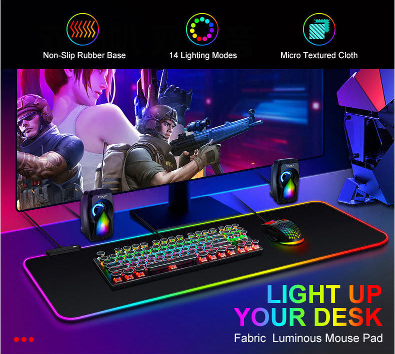 Luminous RGB Gaming-Mauspad, große, rutschfeste, bunte Beleuchtung, dicker, weicher Oberfläche für komfortables Spielen