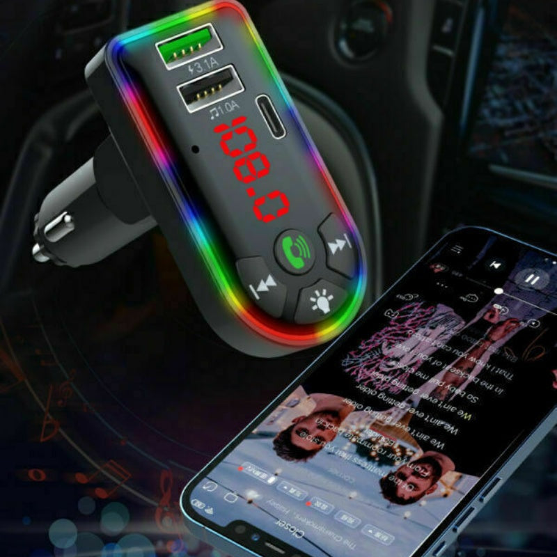Bluetooth 5.0 MP3 Player FM Transmitter mit Radio, 3.1A Schnellladegerät und Auto-Adapter, schwarze Car-Audio-Komponente