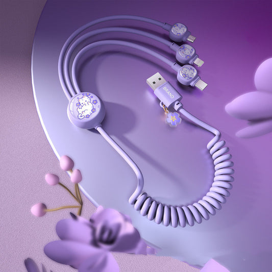 Mehrfachladekabel von Mein Shop, Creative Gift Spring One For Three, mit drei USB-Datenkabeln in bunten Farben.